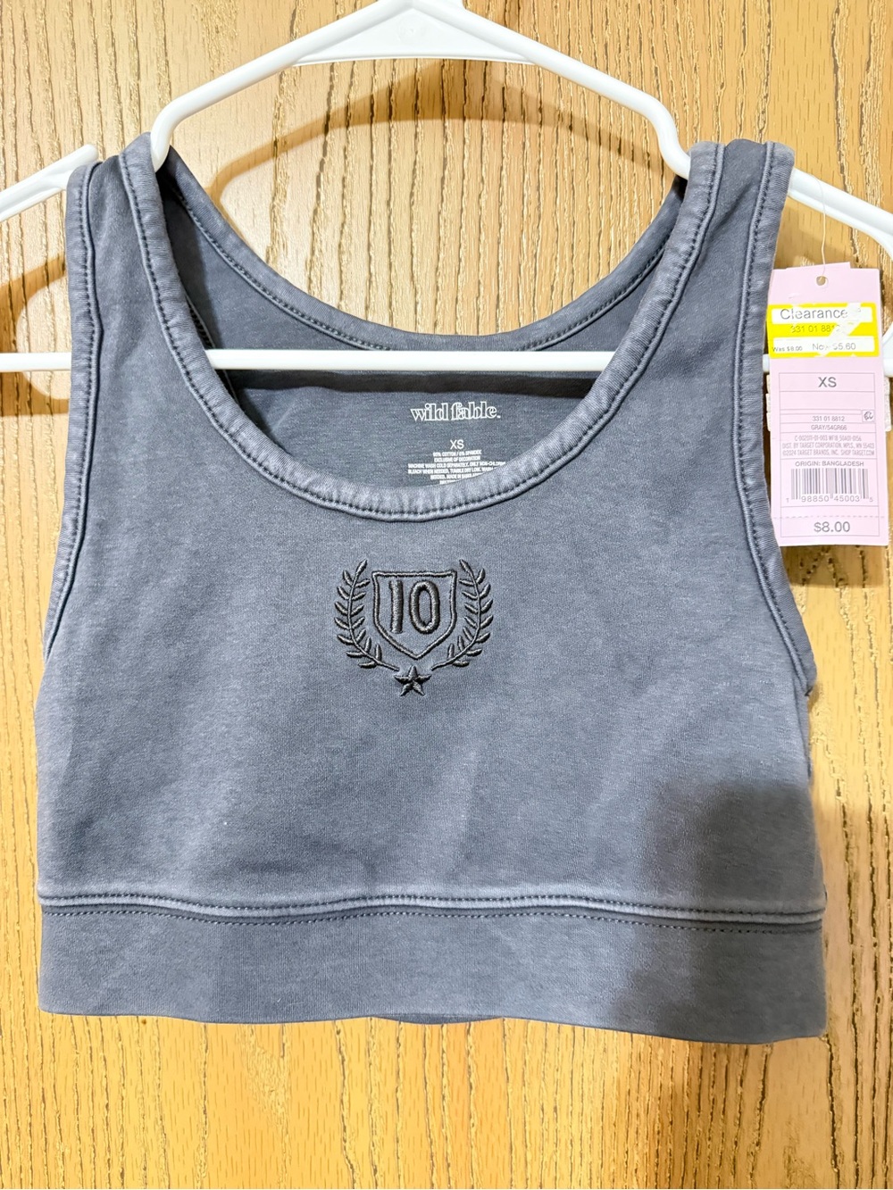 wild fable Gray Cropped Tank with Embroidered Crest